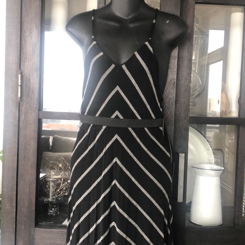Elan black and grey striped maxi